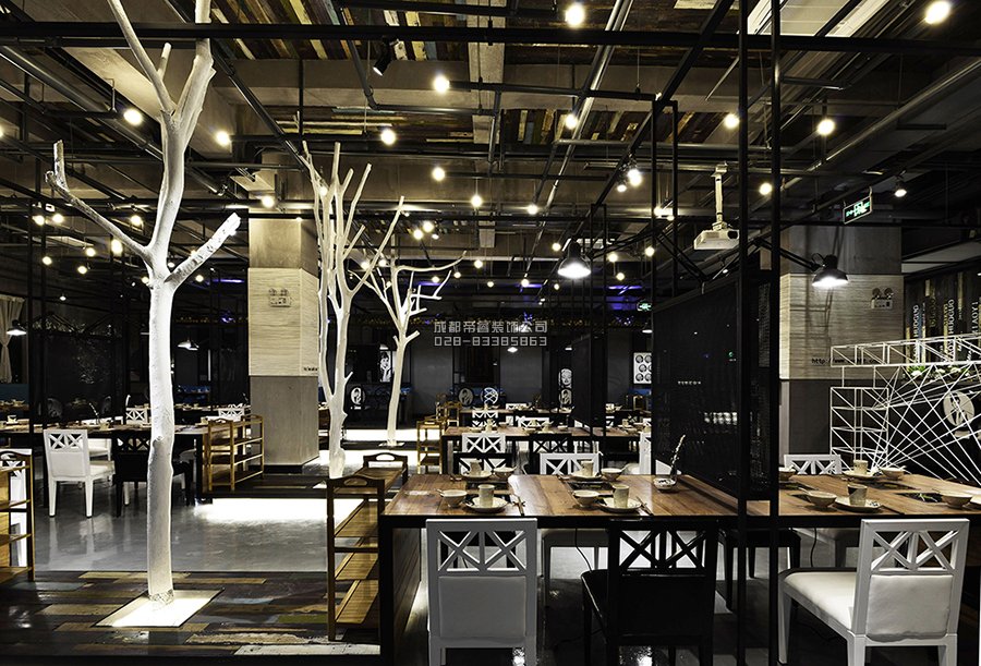 400平工业风火锅店装修效果图