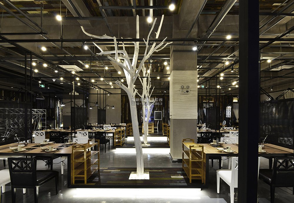 400平工业风火锅店装修效果图