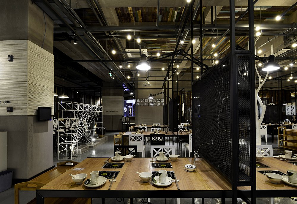 400平工业风火锅店装修效果图