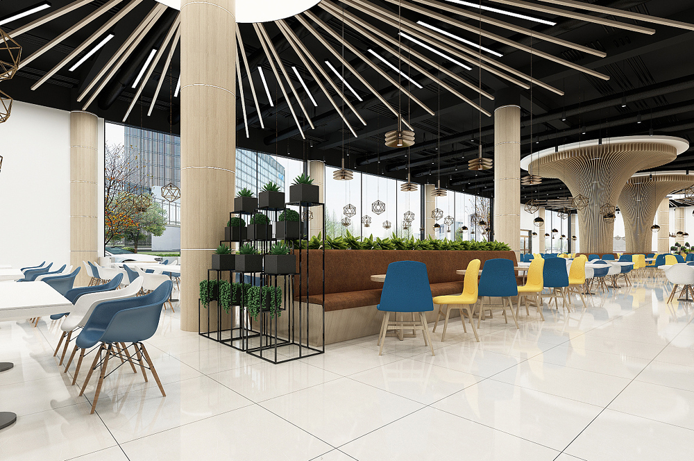 「学校食堂装修效果图」大学高校餐厅装修设计图