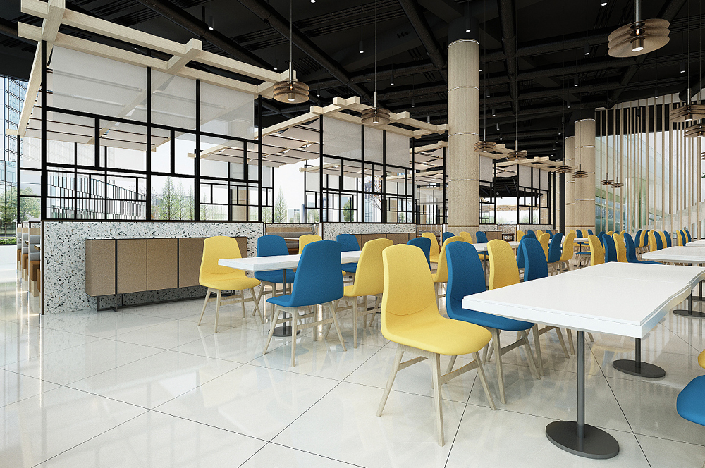 「学校食堂装修效果图」大学高校餐厅装修设计图