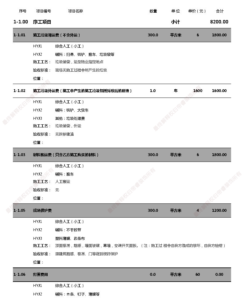 汗蒸馆装修预算表第一页